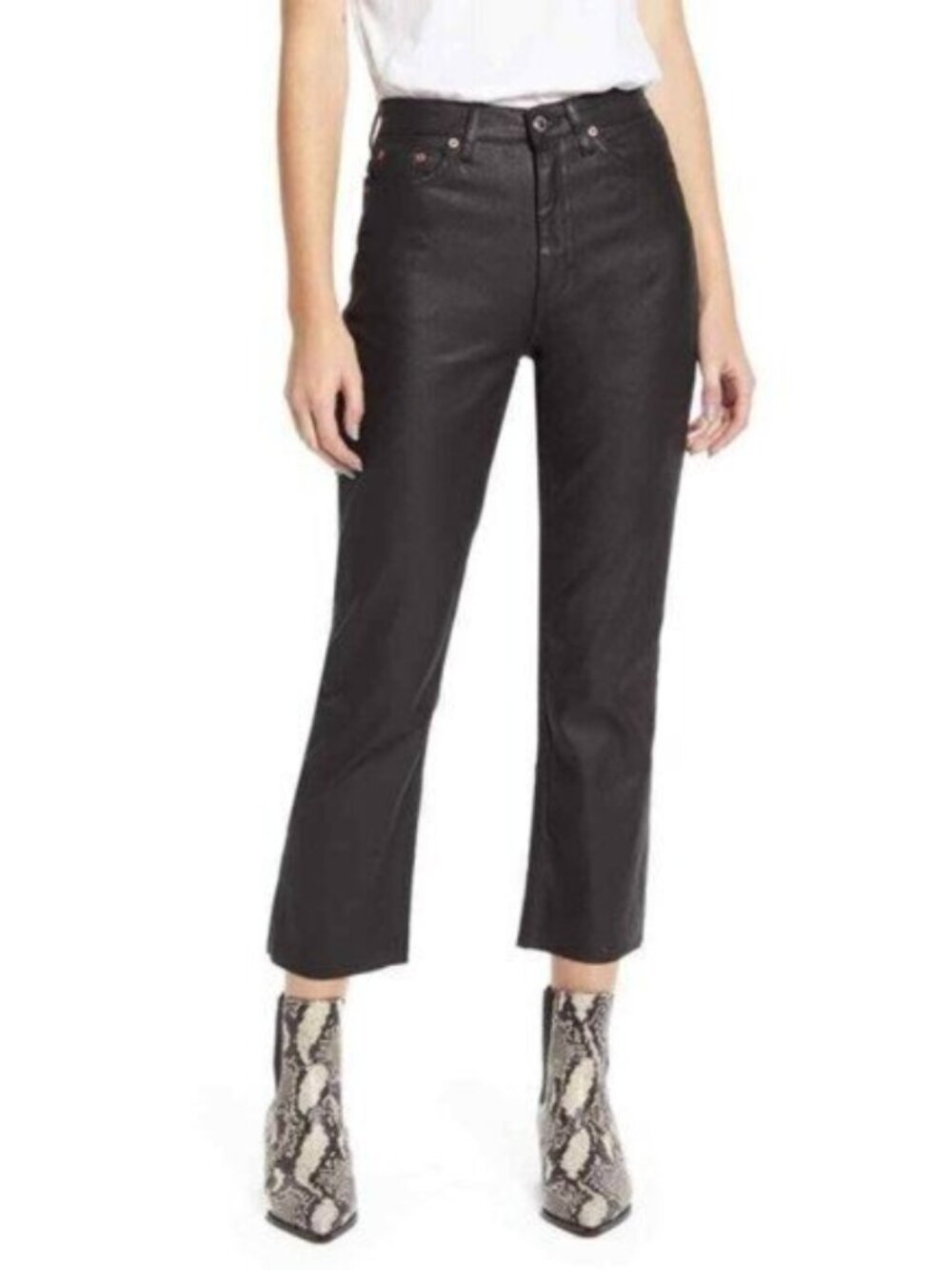 TOPSHOP High Waisted Straight Leg Shiny Coated Jeans